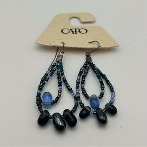 Cato NWT Blue Seed Beaded Teardrop Dangle Earrings with Silver Tone Hook